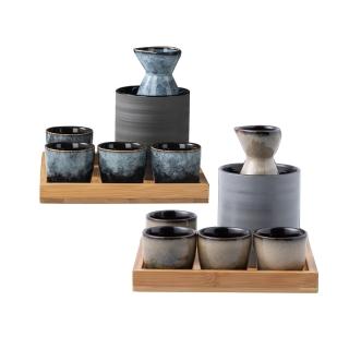 【沐森活】日式窯變陶瓷清酒壺套組(清酒壺 溫酒壺 清酒杯 托盤 日式陶瓷 酒器禮盒)