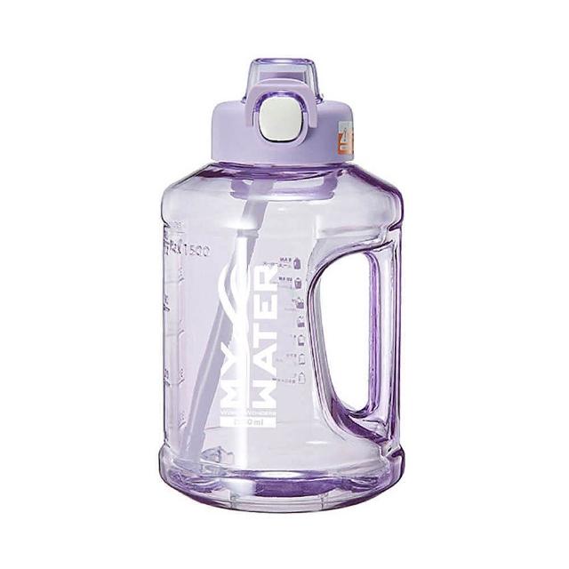 【Genki Bear 元氣熊】MY WATER 胖胖力士運動水壺/1500ml(健身/彈蓋/伸縮式吸管)