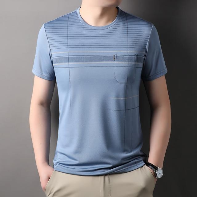 【Billgo】*現貨*酷涼感線條圓領短袖口袋T-3款 6色 M-3XL碼 休閒運動春夏男印花口袋上衣