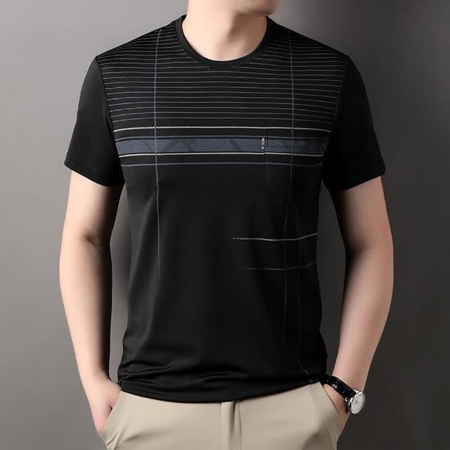 【Billgo】*現貨*酷涼感線條圓領短袖口袋T-3款 6色 M-3XL碼 休閒運動春夏男印花口袋上衣
