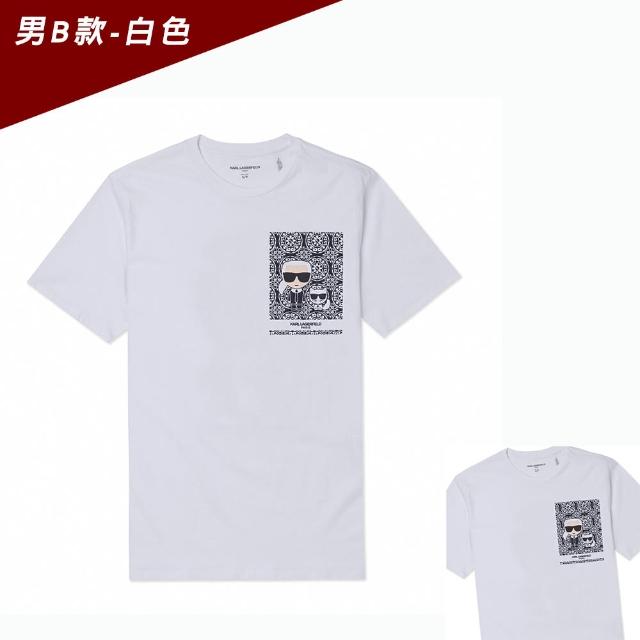 【KARL LAGERFELD 卡爾】老佛爺 經典印刷大Logo純棉圖案短袖T恤 上衣-多色選(專櫃款/平輸品/短T)