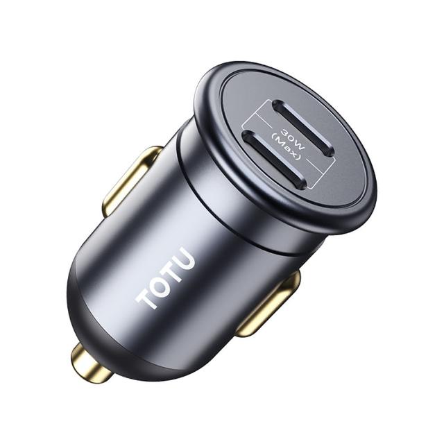 【TOTU】PD30W雙孔車載閃充充電器 PD3.0+QC車用充電器 汽車擴充點煙器/點菸器 USB快充車充(Type-C充電頭)
