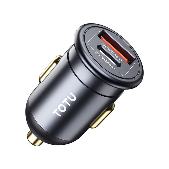 【TOTU】PD30W雙孔車載閃充充電器 PD3.0+QC車用充電器 汽車擴充點煙器/點菸器 USB快充車充(Type-C充電頭)
