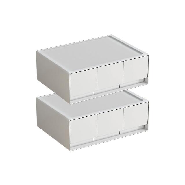 白色簡約風 桌上型3格抽屜收納盒2入組(無印風 小物收納 桌面抽屜收納 多格收納 可堆疊收納)