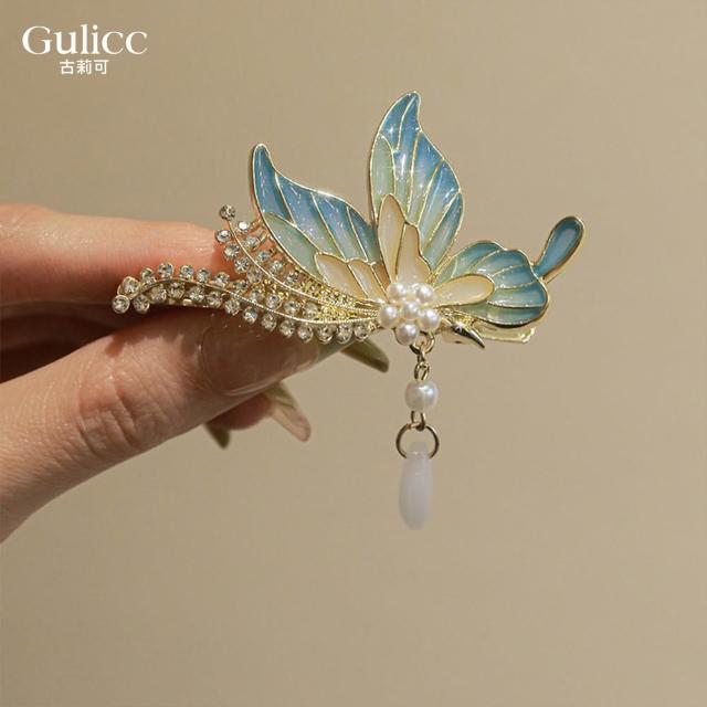 【Gulicc 古莉可】髮夾 古典流蘇花朵 仙氣爆棚小抓夾(雙11 生日 髮飾 頭飾 鯊魚夾 抓夾 禮物)