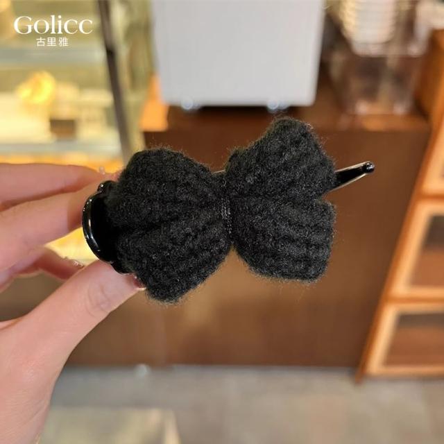 【Gulicc 古莉可】髮夾 毛呢蝴蝶結 丸子頭抓夾(99購物節 生日 髮飾 頭飾 鯊魚夾 抓夾 禮物)
