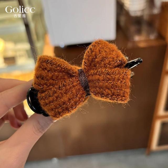【Gulicc 古莉可】髮夾 毛呢蝴蝶結 丸子頭抓夾(99購物節 生日 髮飾 頭飾 鯊魚夾 抓夾 禮物)