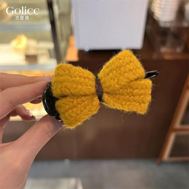 【Gulicc 古莉可】髮夾 毛呢蝴蝶結 丸子頭抓夾(99購物節 生日 髮飾 頭飾 鯊魚夾 抓夾 禮物)