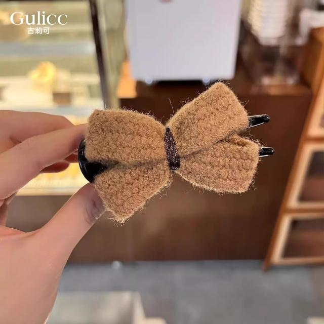【Gulicc 古莉可】髮夾 毛呢蝴蝶結 丸子頭抓夾(99購物節 生日 髮飾 頭飾 鯊魚夾 抓夾 禮物)