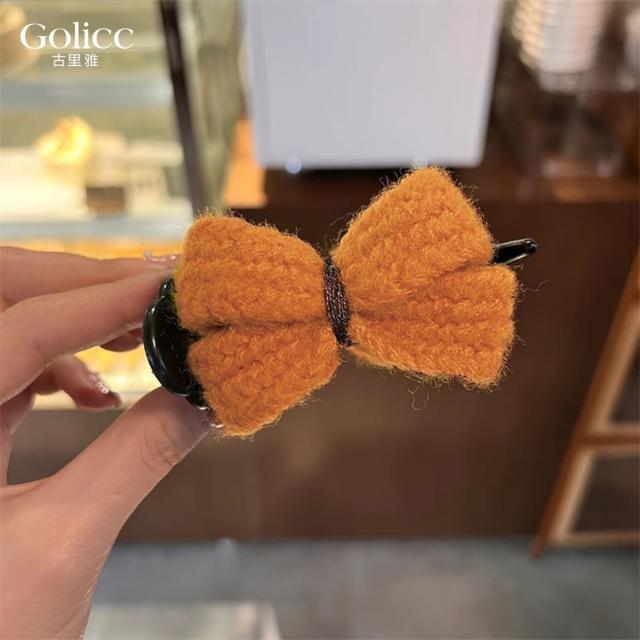 【Gulicc 古莉可】髮夾 毛呢蝴蝶結 丸子頭抓夾(99購物節 生日 髮飾 頭飾 鯊魚夾 抓夾 禮物)