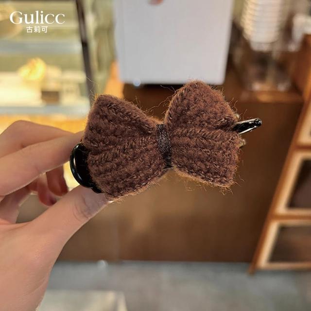 【Gulicc 古莉可】髮夾 毛呢蝴蝶結 丸子頭抓夾(99購物節 生日 髮飾 頭飾 鯊魚夾 抓夾 禮物)
