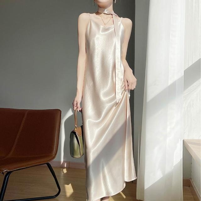 【巴黎精品】多款現貨限搶 頂級法式絲質洋裝緞面連身裙名媛絲綢長裙(冰絲天絲吊帶裙女裙子a1gj43)