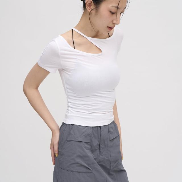 【plain-me】SAAKO 女上衣 短袖 女裝 女生內搭 女生短袖 繞頸親膚彈力_SAA0025-242