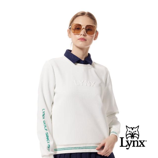 【Lynx Golf】首爾高桿風格！女款吸排機能羅紋配條配布拉鍊口袋大學T長袖圓領POLO衫/高爾夫球衫(二色)