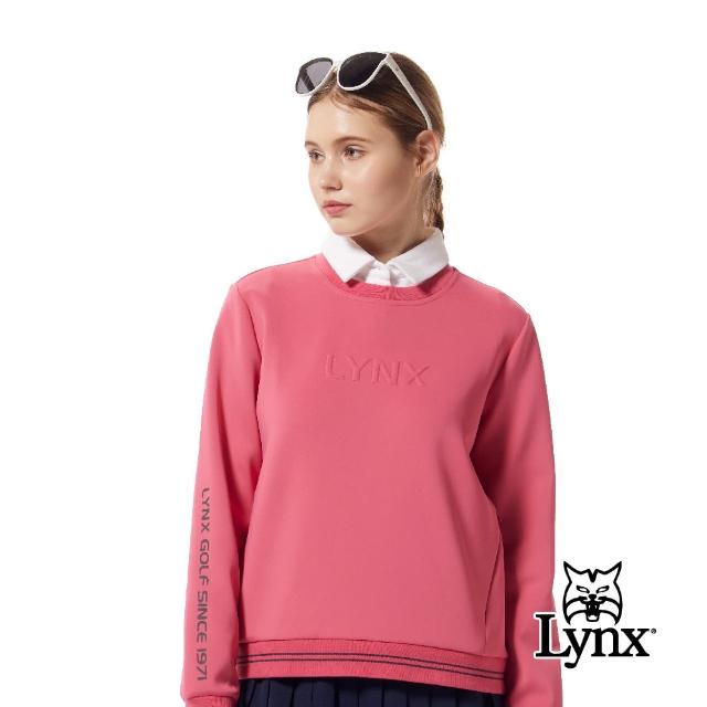 【Lynx Golf】首爾高桿風格！女款吸排機能羅紋配條配布拉鍊口袋大學T長袖圓領POLO衫/高爾夫球衫(二色)