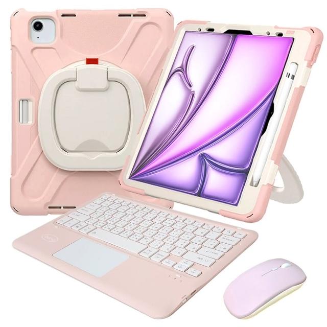 Powerway For 2026 iPad Air13吋-M4 / 2025 -M3 / 2024 -M2專用樂環型藍牙鍵盤-包護殼(送同色無線滑鼠)