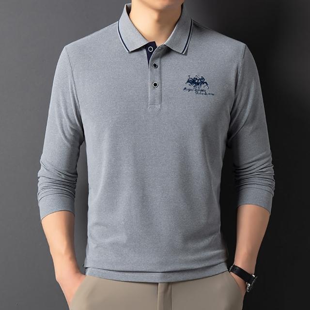 【Billgo】*現貨*撞色馬術長袖POLO衫-4色 M-4XL碼 馬球刺繡棉質男生長袖上衣 美式休閒T(百搭、紳士、經典)
