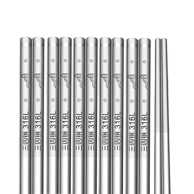 【PUSH!】餐具用品 316L不銹鋼筷子5雙 防滑防燙抗菌筷子 筷子 高檔筷子(筷子 E201)