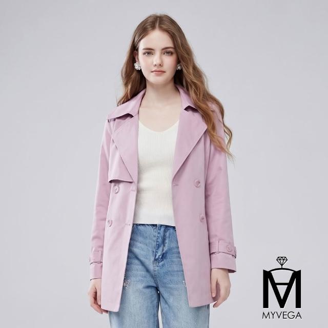 【MYVEGA 麥雪爾】MA小花收腰/斜剪接/翻領排釦綁帶風衣外套-多款任選(連帽外套/風外/新年紅色開運)