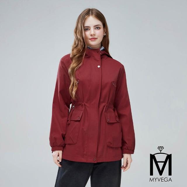 【MYVEGA 麥雪爾】MA小花收腰/斜剪接/翻領排釦綁帶風衣外套-多款任選(連帽外套/風外/新年紅色開運)
