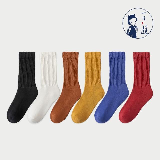 【NicoFun 愛定做】6雙 美式復古風中筒襪 堆堆襪 抗菌襪 耐磨襪 吸汗 毛巾底襪 健康襪(男襪23-27cm)