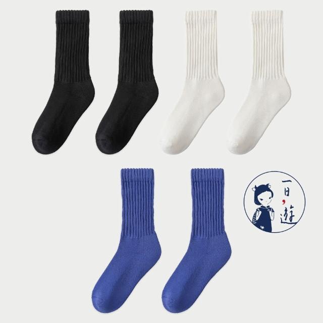 【NicoFun 愛定做】6雙 美式復古風中筒襪 堆堆襪 抗菌襪 耐磨襪 吸汗 毛巾底襪 健康襪(男襪23-27cm)