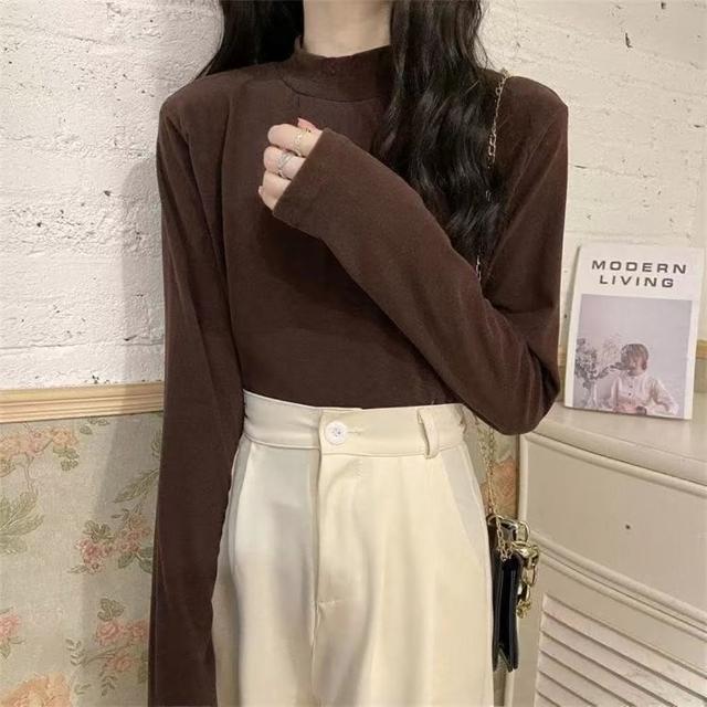 【D.studio】韓版半高領保暖薄內刷毛長袖上衣(女裝 衣服 長袖t恤 保暖上衣 冬裝 發熱衣 內刷毛 W321)