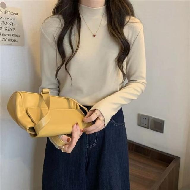 【D.studio】韓版半高領保暖薄內刷毛長袖上衣(女裝 衣服 長袖t恤 保暖上衣 冬裝 發熱衣 內刷毛 W321)