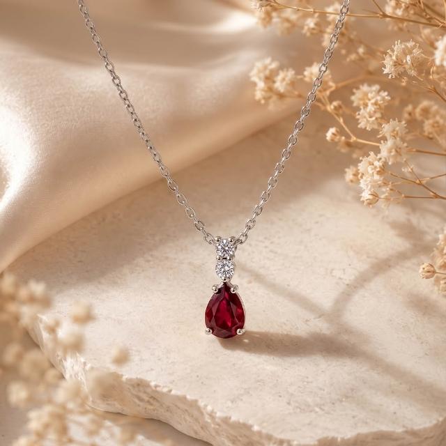 【City Diamond 引雅】『紅樺』14K 天然紅寶石 20分 白K金 鑽石 墜子 項墜 項鍊-兩款任選(璀璨流光系列)