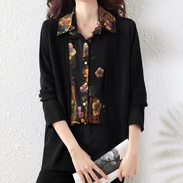 【麗質達人】9538黑色假二件上衣-LY(L-5XL)