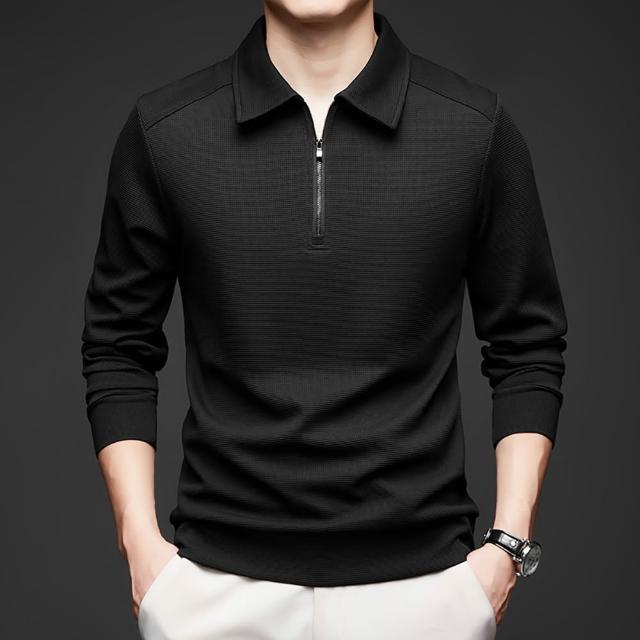 【Billgo】華夫格長袖拉鏈大學T-2款 4色 M-4XL碼 立領男POLO衫 V領秋冬純色無印