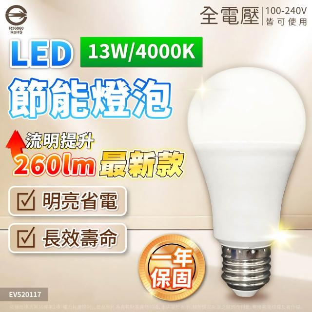 【Everlight 億光】10入 2026最新版 LED 13W 高光效 最新戰鬥版 全電壓 球泡燈 E27燈泡(黃光/自然光/白光)