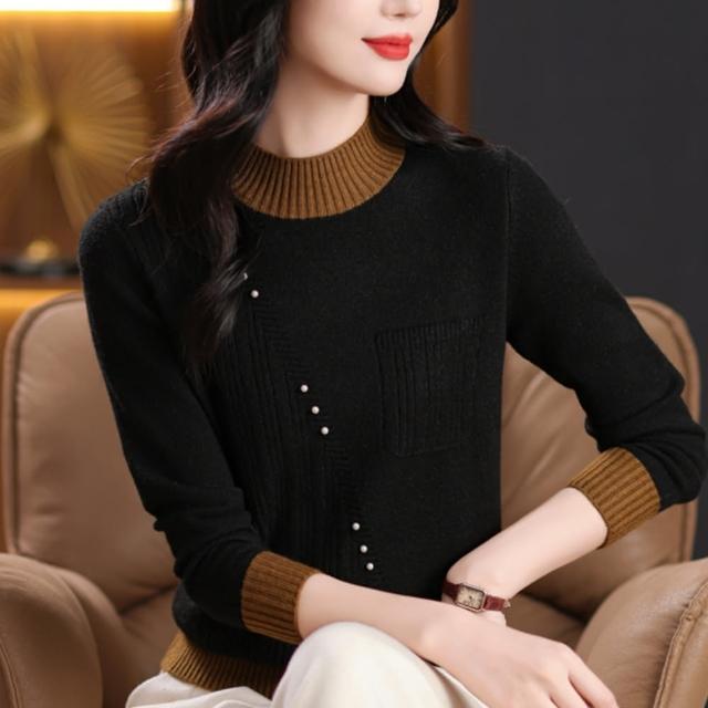 【初色】半高領撞色短款針織衫長袖毛衣上衣女上衣-共5色-39212(F可選/現貨+預購)