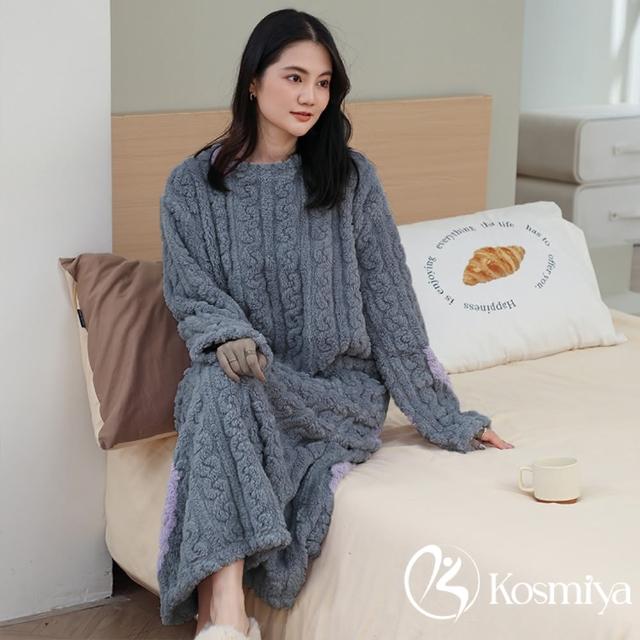 【Kosmiya】1套 多款任選 法蘭絨保暖可愛小熊睡袍/女睡衣/長袖睡衣/連身洋裝/洋裝/保暖睡衣(均碼/加大碼)