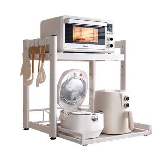 雙層抽拉式 廚房鍋具置物架 層高可調 60*39*60CM(電鍋微波爐電飯煲收納架子收納神器 多功能置物架)