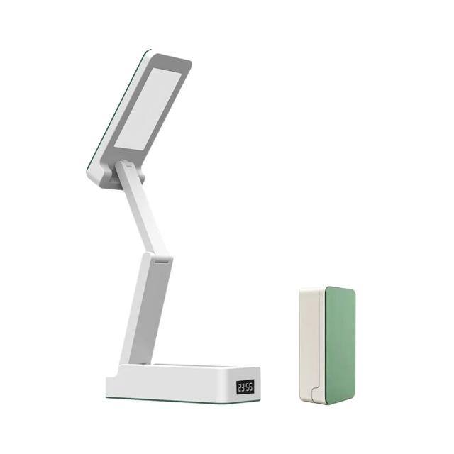 【YUNMI】折疊收納桌面檯燈 USB充電閱讀燈 LED護眼檯燈 臥室小夜燈(三檔色溫 可視時鐘)