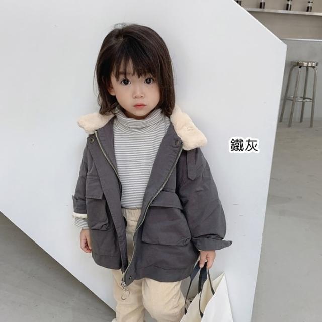 【橘魔法】毛毛立領雙口袋工裝外套(風衣 工裝 厚外套 刷毛 保暖 加厚 女童 男童 童裝 兒童)