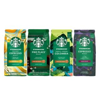 【STARBUCKS 星巴克】 MOMO限定_精選咖啡豆4包組(口味任選；黃金/派克/哥倫/濃縮/節日)