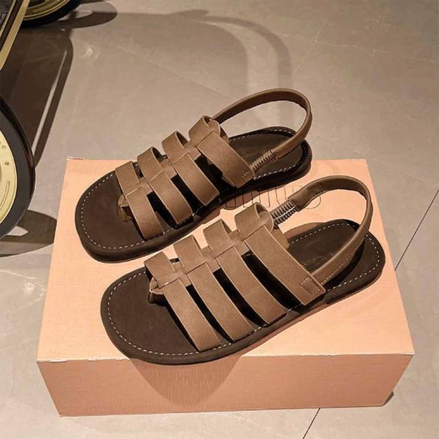 【SOFE MORE】超軟鞋底防滑羅馬涼鞋 彈性後跟調節 多條帶復古百搭夾腳拖鞋 防滑耐磨平底拖鞋(羅馬涼鞋)