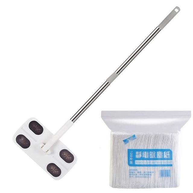 【團購好物】靜電除塵拖把組1入+乾除塵紙1包(靜電吸附/除塵紙/吸附灰塵)