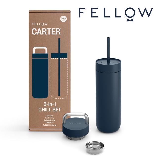 【FELLOW】592ml 禮盒組 卡特隨行真空保溫瓶 一杯二蓋 CARTER CHILL SET(3色任選/陶瓷塗層/吸管/保溫杯)