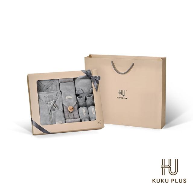 【KU.KU. 酷咕鴨】KUKU PLUS竹纖羅紋成長懶人包巾禮盒16件組(彌月禮盒/新生兒必備組)