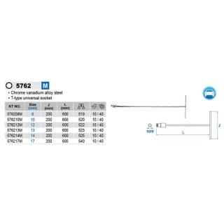 【KING TONY】專業級工具 T型萬向套筒扳手 8x200x600 KT576208M(KT576208M)