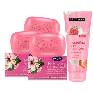 即期品【Dermisa】扶桑花光透亮淡斑皂3入組再贈草莓牛奶去角質霜(草莓牛奶去角質效期至2027年1月)