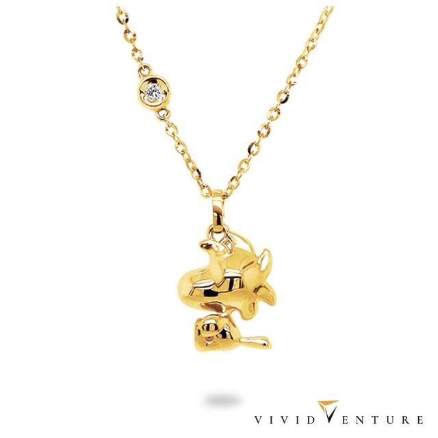 【Vividventure 亞帝芬奇】99狂購限定 情人 禮物 史努比 14K 3分 天然鑽石 項鍊 金色低語(SNOOPY聯名)