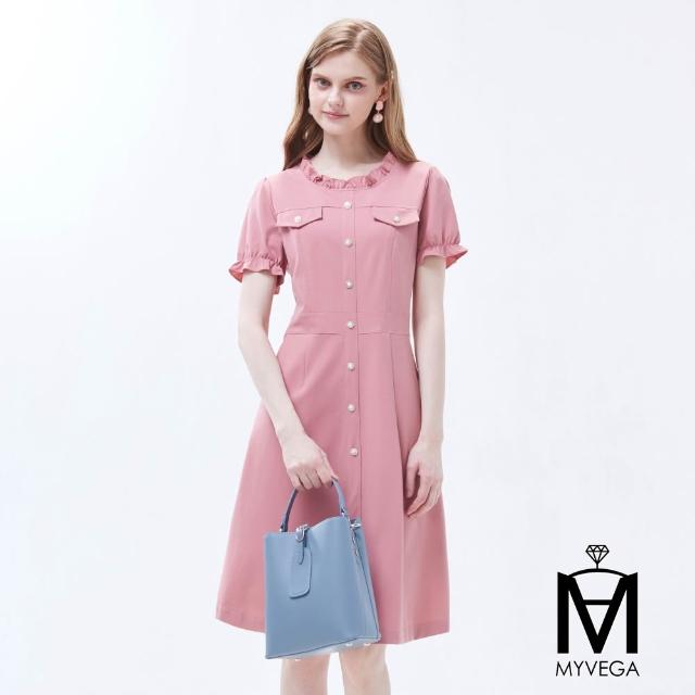【MYVEGA 麥雪爾】MA彈力假兩件/雪紡荷葉/仿牛仔短洋裝-多款任選(女洋裝/連身洋裝/真兩件洋裝)