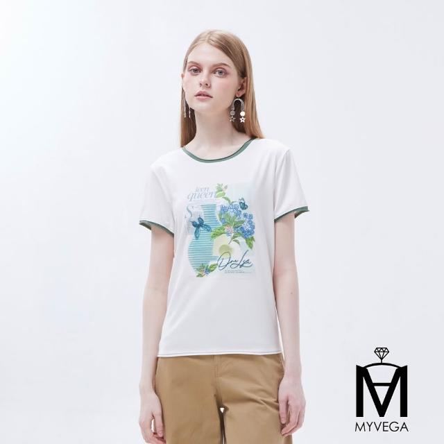 【MYVEGA 麥雪爾】MA涼感冰瓷棉彈性印花造型上衣-多款任選(日系/女上衣/涼感/短袖/冰瓷棉)
