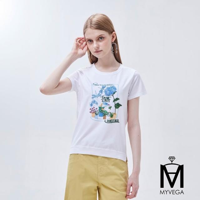 【MYVEGA 麥雪爾】MA涼感冰瓷棉彈性印花造型上衣-多款任選(日系/女上衣/涼感/短袖/冰瓷棉)