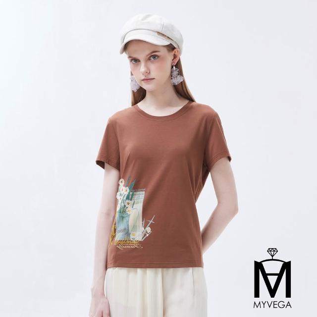 【MYVEGA 麥雪爾】MA涼感冰瓷棉彈性印花造型上衣-多款任選(日系/女上衣/涼感/短袖/冰瓷棉)