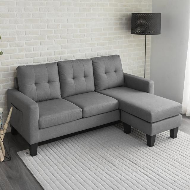 【H&D 東稻家居】3人科倫多耐磨貓抓布活動L型沙發 187x131x90 MO獨家(DIY 附側邊收納袋 防潑 靠背可拆)